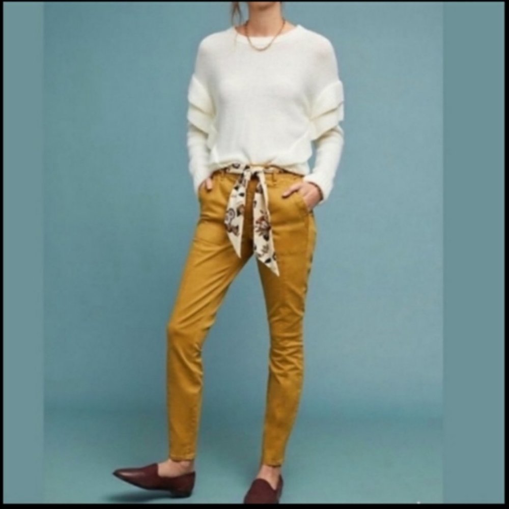 ANTHROPOLOGIE Jefferson mustard mid rise skinny leg slim utility chino pants